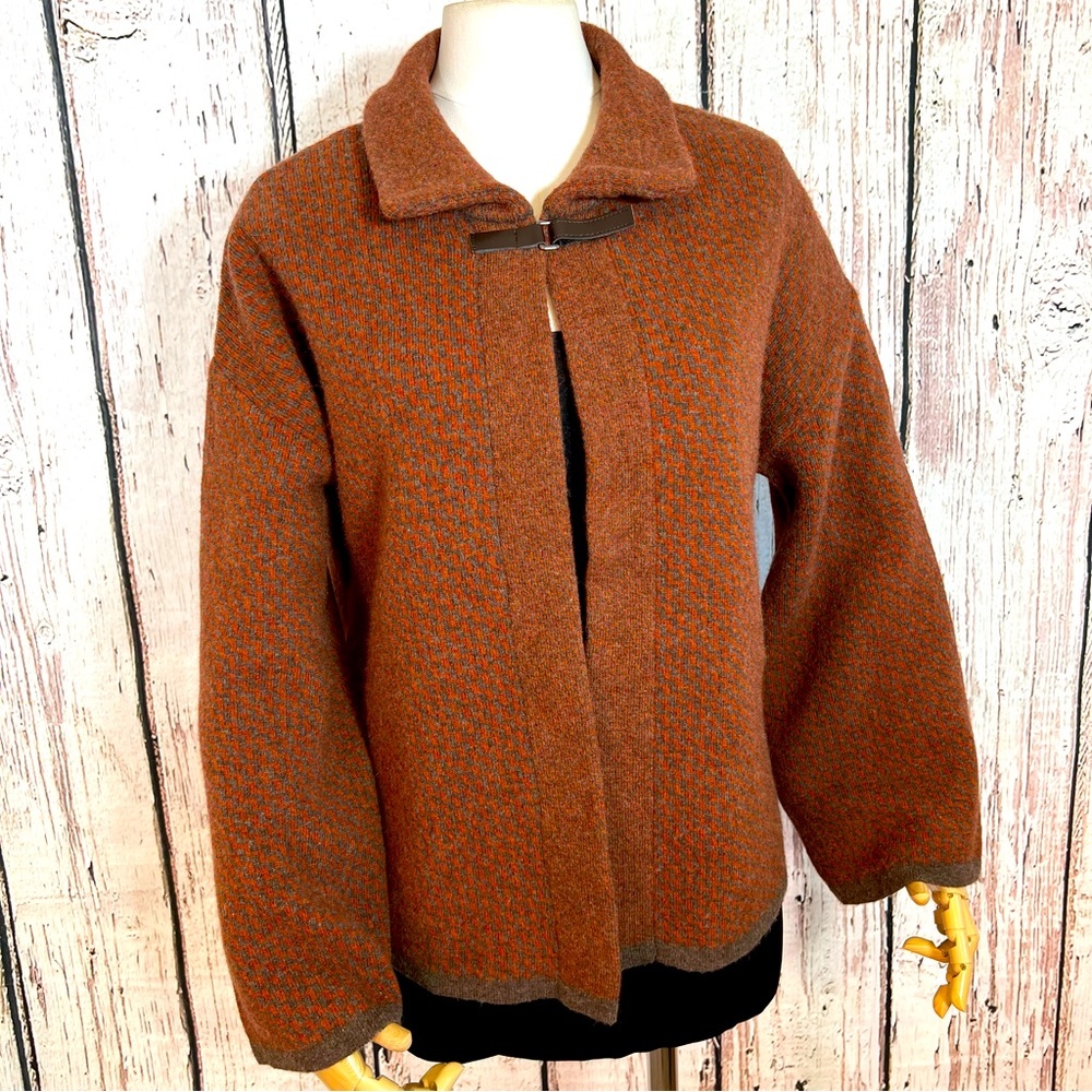 CHIARAMENTE Italian Wool Bend Open Front Cardigan with Buckle Size Small GUC
